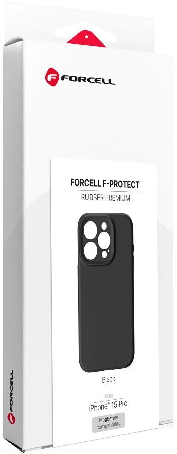 „iPhone 15 PRO“ dėklas „Forcell F-Protect Rubber Premium“, suderinamas su „MagSafe“ juodas