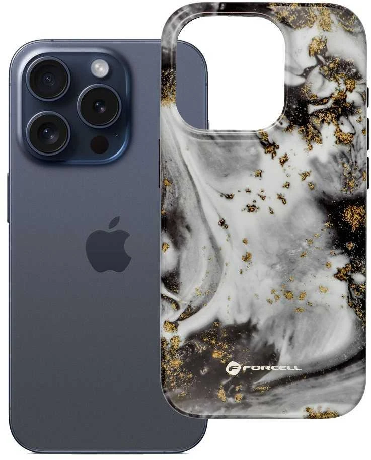 „iPhone 15 PRO Forcell F-Protect Mirage“ dėklas, suderinamas su „Magsafe Military Drop-Test“ sidabrinis rūkas