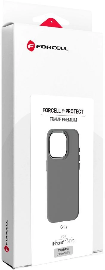 „iPhone 15 PRO Forcell F-Protect Frame Premium“ dėklas, suderinamas su „Magsafe“ pilka spalva