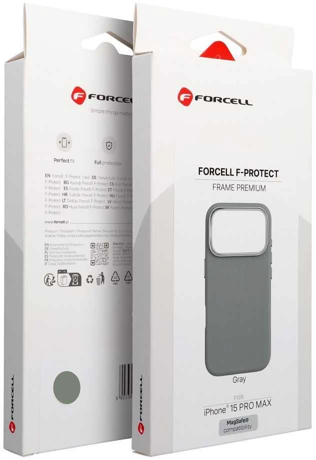 „iPhone 15 PRO MAX“ dėklas „Forcell F-Protect Frame Premium“, suderinamas su „Magsafe“ pilka spalva
