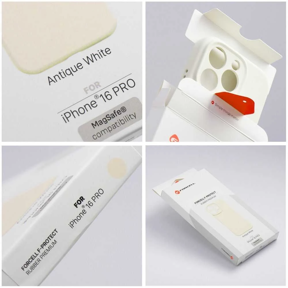 „iPhone 15 PRO MAX“ dėklas „Forcell F-Protect Rubber Premium“, suderinamas su „MagSafe“ antikvarinėmis baltomis