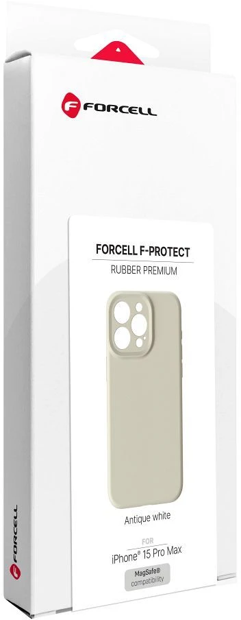 „iPhone 15 PRO MAX“ dėklas „Forcell F-Protect Rubber Premium“, suderinamas su „MagSafe“ antikvarinėmis baltomis
