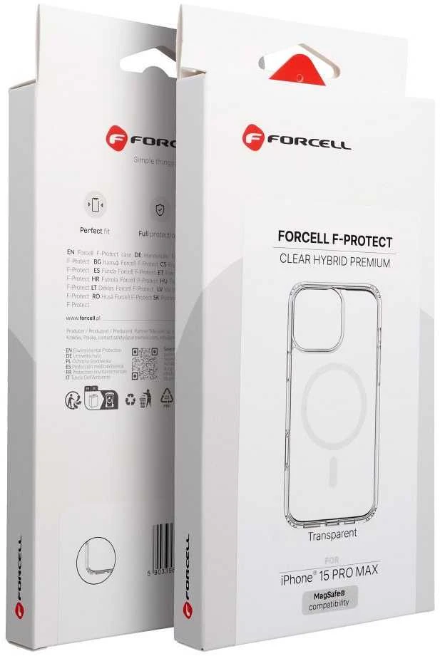 „iPhone 15 PRO MAX“ dėklas „Forcell F-Protect Clear Hybrid Premium“, suderinamas su „Magsafe“ permatomas