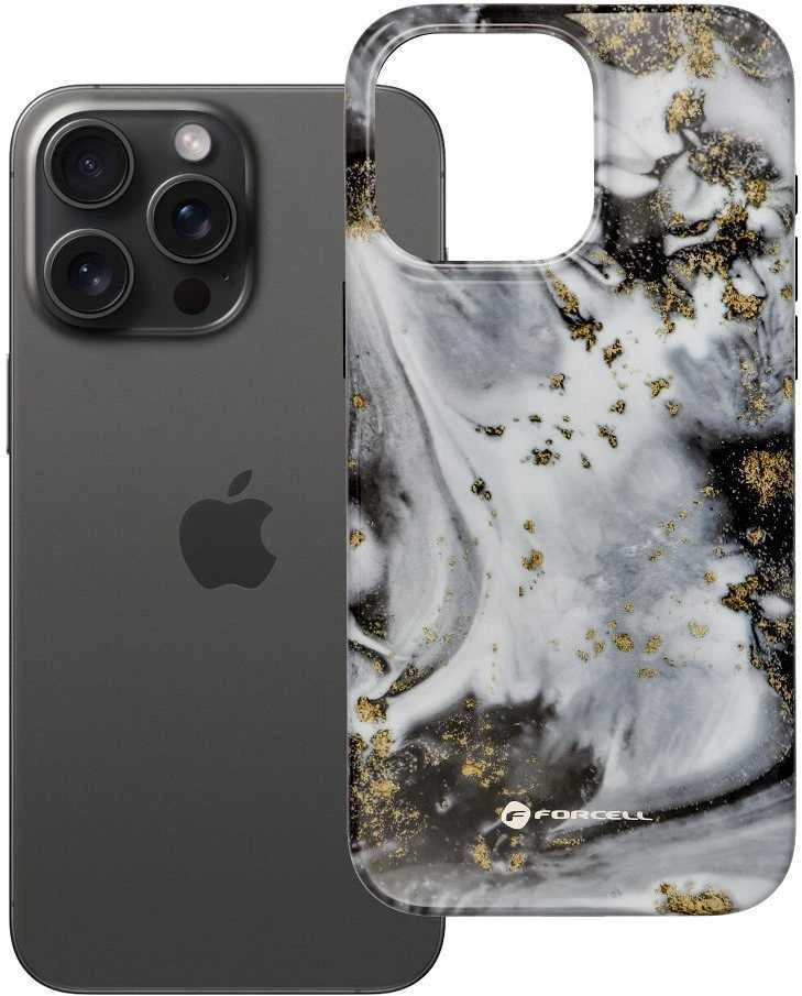 „iPhone 15 PRO MAX“ dėklas „Forcell F-Protect Mirage“, suderinamas su kariniu kritimo testu, sidabrinis rūkas