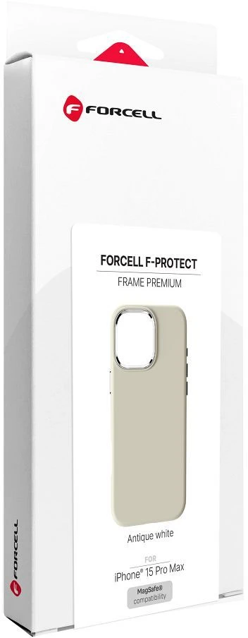 „iPhone 15 PRO MAX“ dėklas „Forcell F-Protect Frame Premium“, suderinamas su „Magsafe“ antikvarinėmis baltomis