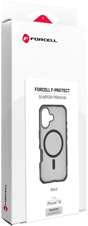 „iPhone 16 Forcell F-Protect BumperX Premium“ dėklas, suderinamas su „MagSafe“ (juodas)