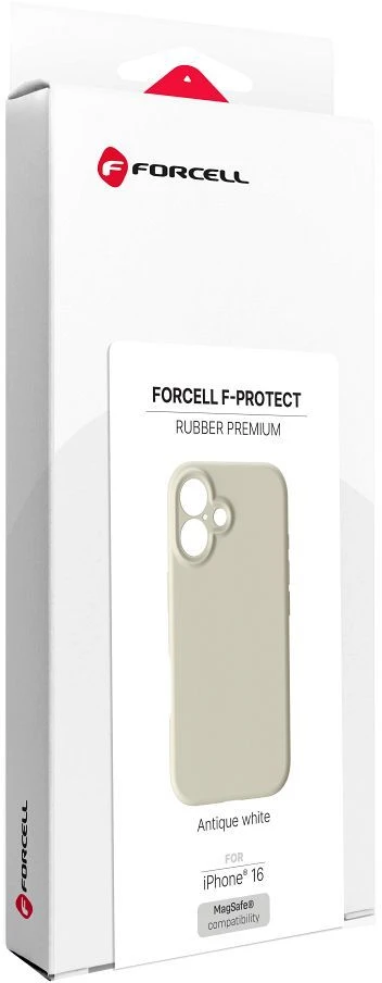 „iPhone 16 Forcell F-Protect Rubber Premium“ dėklas, suderinamas su „MagSafe“ antikvarinėmis baltomis