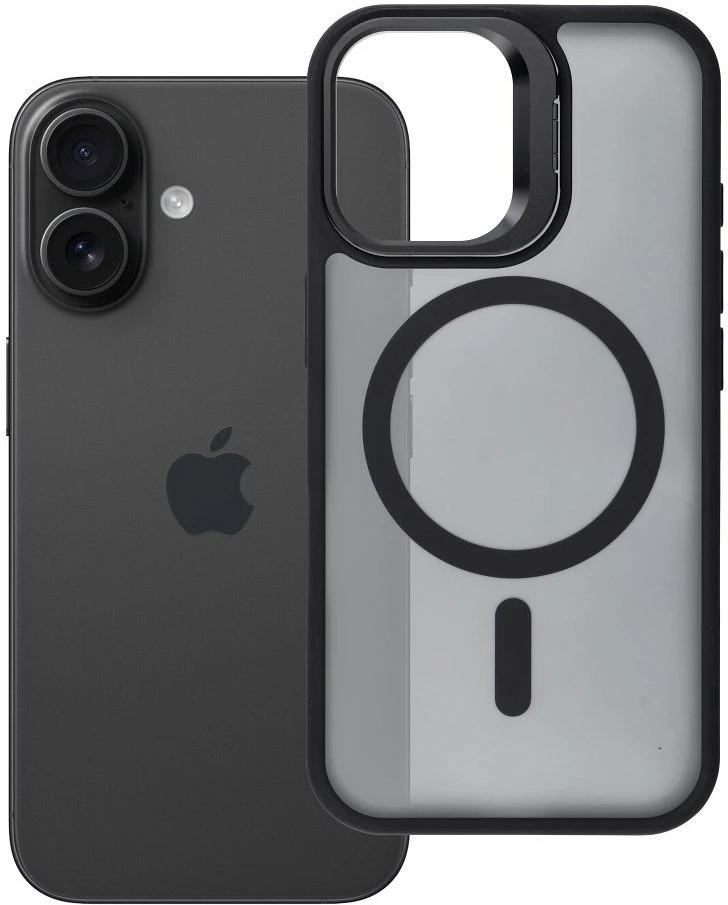 „iPhone 16“ dėklas „Forcell F-Protect Shadow Stand Premium“, suderinamas su „MagSafe“ juodas