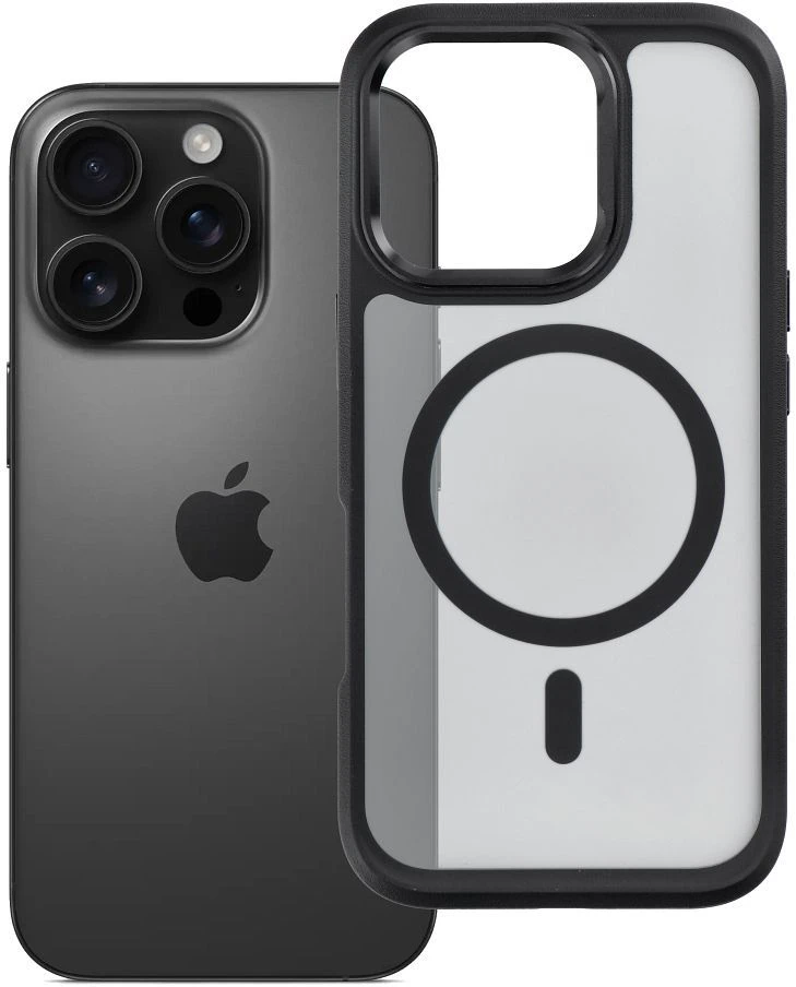 „iPhone 16 PRO Forcell F-Protect Smoke Hybrid Premium“ dėklas, suderinamas su „MagSafe“ juodas