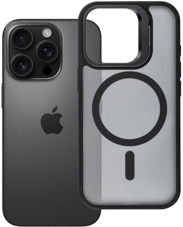 „iPhone 16 PRO“ dėklas „Forcell F-Protect Shadow Stand Premium“, suderinamas su „MagSafe“ juodas