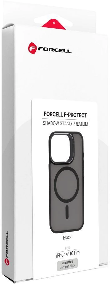 „iPhone 16 PRO“ dėklas „Forcell F-Protect Shadow Stand Premium“, suderinamas su „MagSafe“ juodas