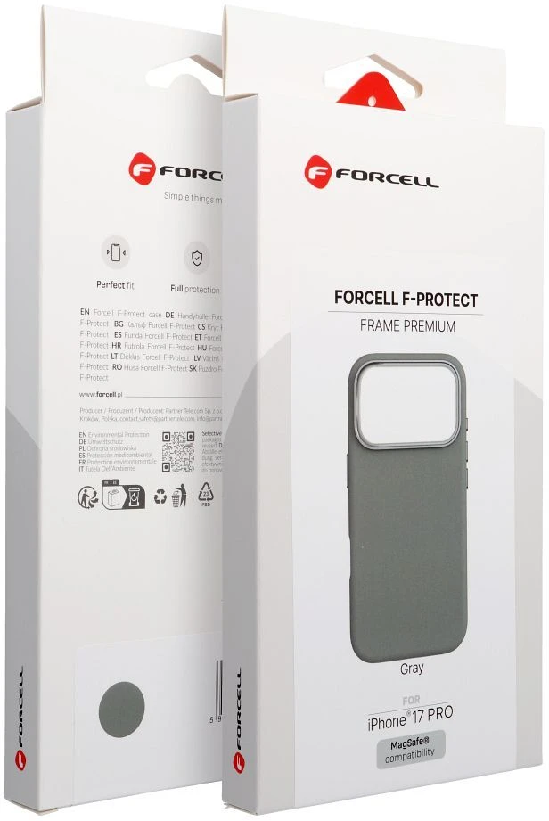 „iPhone 16e“ (SE4 2025) / 17e „Forcell F-Protect Frame Premium“ dėklas, suderinamas su „Magsafe“ pilka spalva
