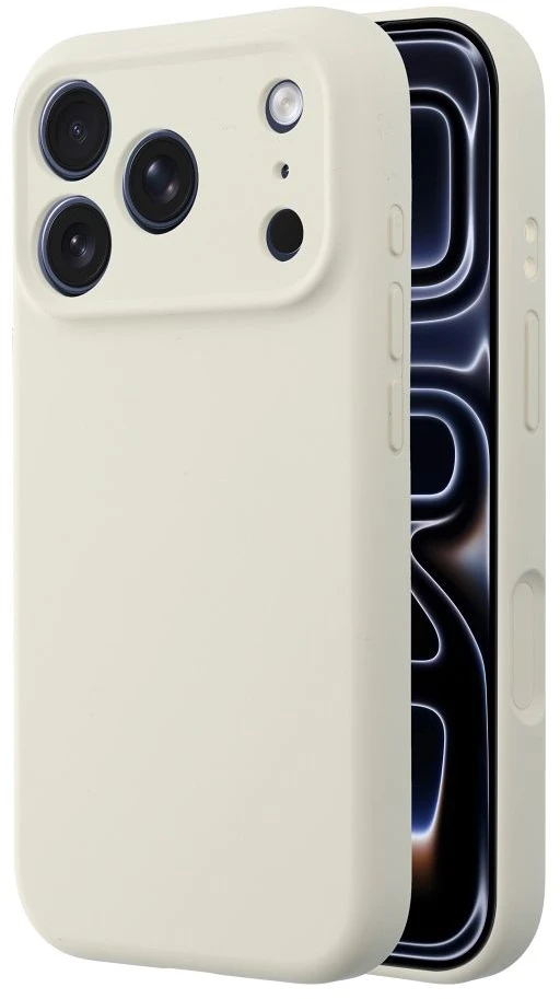 „iPhone 16e“ (SE4 2025) / 17e „Forcell F-Protect Rubber Premium“ dėklas, suderinamas su „MagSafe“ antikvarinėmis baltomis detalėmis.