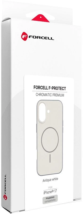Dėklas iPhone 17 Forcell F-Protect Chromatic Premium, suderinamas su MagSafe, senovinis baltas