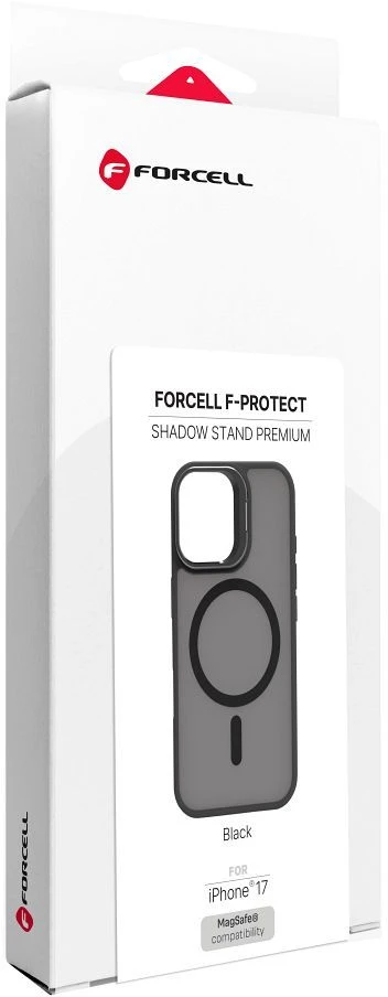 „iPhone 17“ dėklas „Forcell F-Protect Shadow Stand Premium“, suderinamas su „MagSafe“ juodas