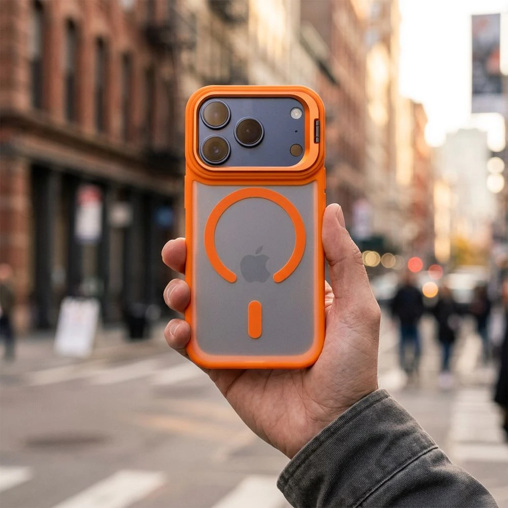 Dėklas Case for iPhone 17 Pro / 18 Pro Forcell F-Protect Smoke Hybrid Premium compatible with MagSafe oranžinis