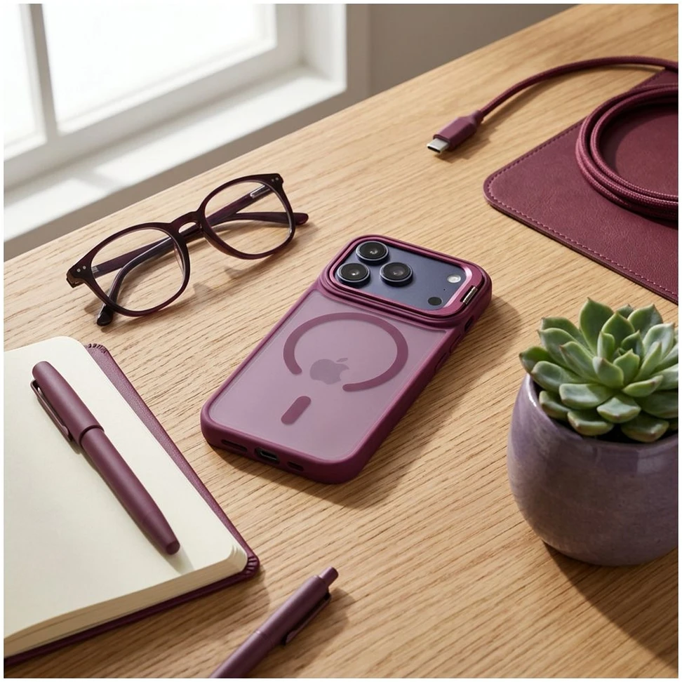 Dėklas Case for iPhone 17 Pro / 18 Pro Forcell F-Protect Shadow Stand Premium compatible with MagSafe dark cherry