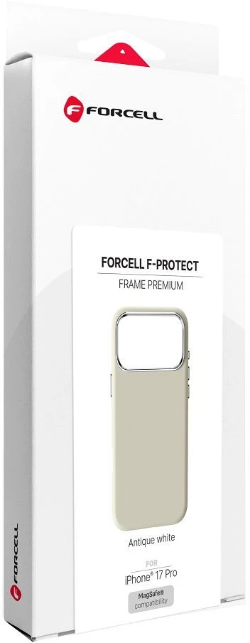 „iPhone 17 Pro / 18 Pro“ dėklas (žemas kameros kraštas), „Forcell F-Protect Frame Premium“, suderinamas su „Magsafe“ antikvarinėmis baltomis