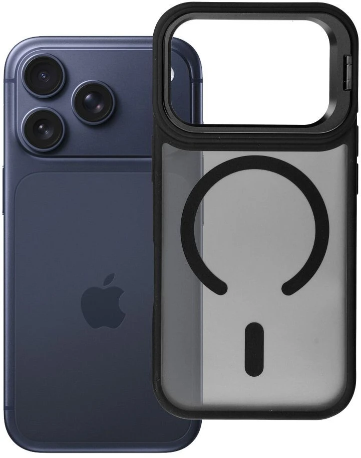 „Forcell F-Protect Shadow Stand Premium“ dėklas, skirtas iPhone 18 Pro / 17 Pro, suderinamas su MagSafe, juodos spalvos.