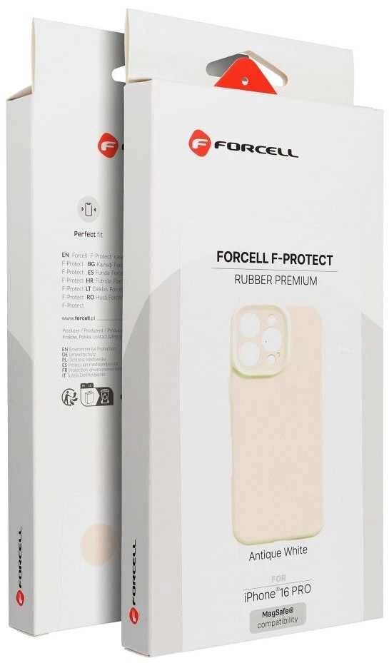 „iPhone 17 Pro / 18 Pro“ dėklas (žemas kameros kraštas), „Forcell F-Protect Rubber Premium“, suderinamas su „MagSafe“ antikvarinėmis baltomis