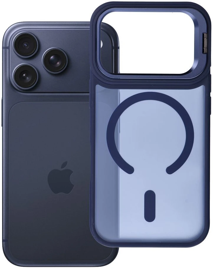 „iPhone 17 Pro / 18 Pro“ dėklas „Forcell F-Protect Shadow Stand Premium“, suderinamas su „MagSafe“, tamsiai mėlynas