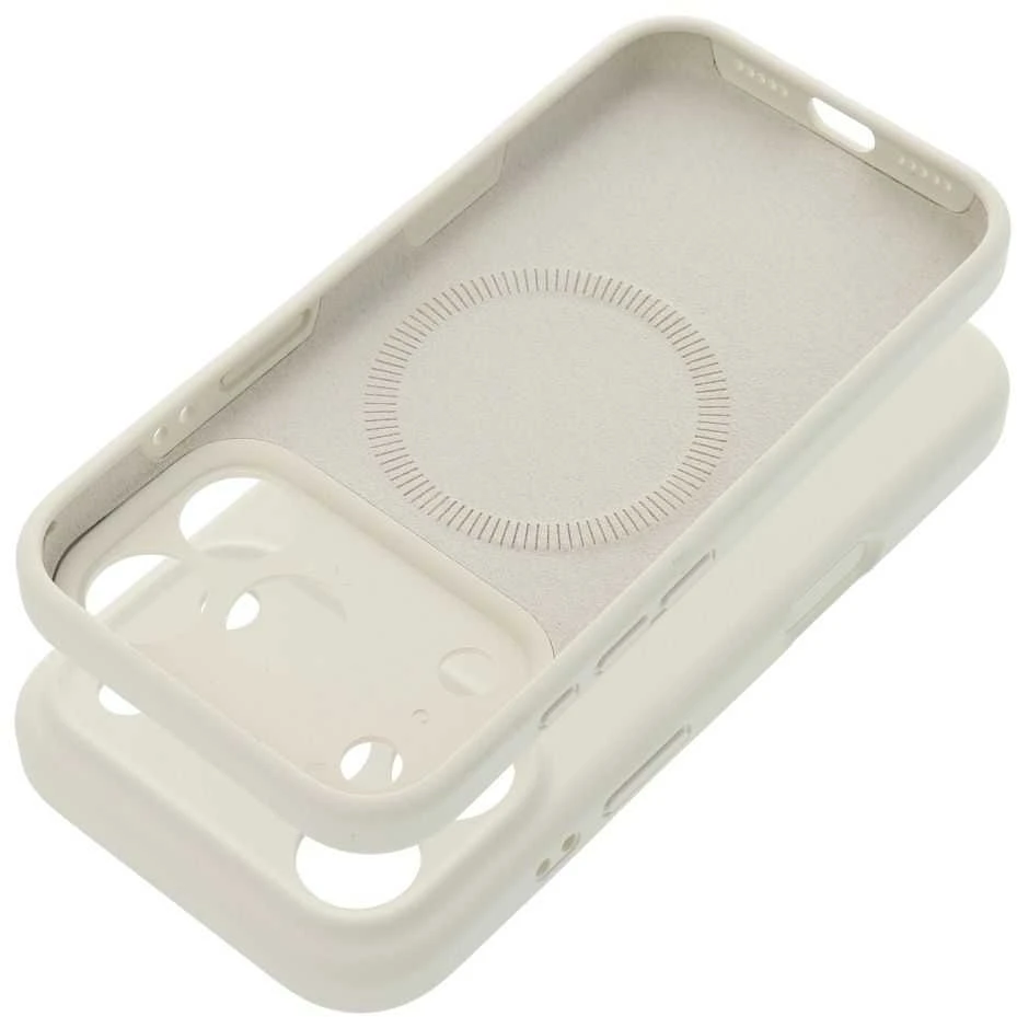„iPhone 17 Pro / 18 Pro“ dėklas (žemas kameros kraštas), „Forcell F-Protect Rubber Premium“, suderinamas su „MagSafe“ antikvarinėmis baltomis