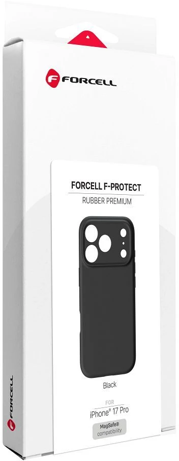 „iPhone 17 Pro / 18 Pro“ dėklas (žemas kameros kraštas), „Forcell F-Protect Rubber Premium“, suderinamas su „MagSafe“ (juodas)