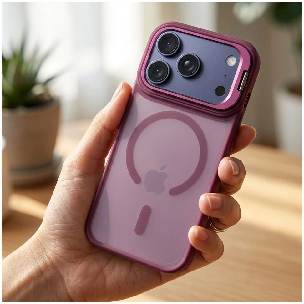 Dėklas Case for iPhone 17 Pro Max / 18 Pro Max Forcell F-Protect Shadow Stand Premium compatible with MagSafe dark cherry