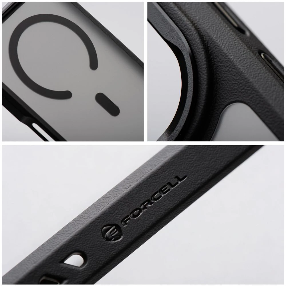 „iPhone 17 Pro Max / 18 Pro Max“ dėklas (žemas kameros kraštas), „Forcell F-Protect Smoke Hybrid Premium“, suderinamas su „MagSafe“ (juodas)