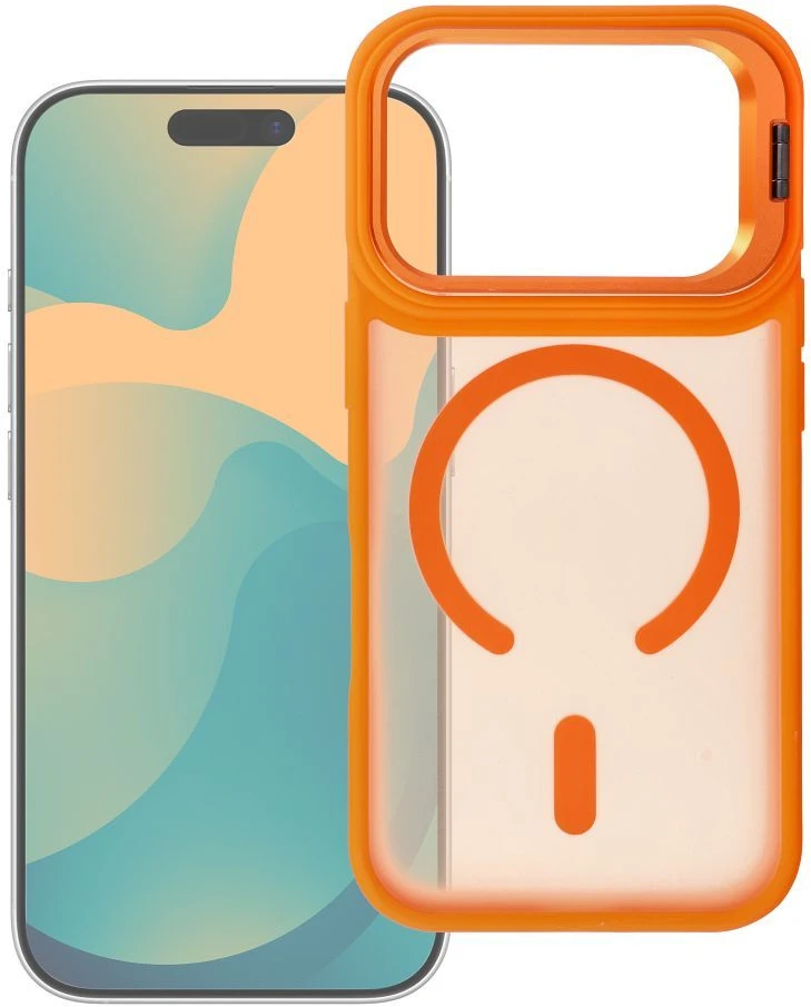 iPhone 17 Pro Max / 18 Pro Max dėklas Forcell F-Protect Shadow Stand Premium, suderinamas su MagSafe, oranžinis