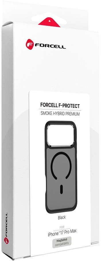 „iPhone 17 Pro Max / 18 Pro Max“ dėklas (žemas kameros kraštas), „Forcell F-Protect Smoke Hybrid Premium“, suderinamas su „MagSafe“ (juodas)