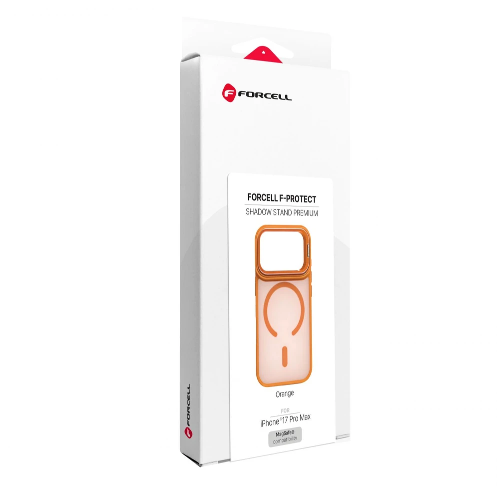 iPhone 17 Pro Max / 18 Pro Max dėklas Forcell F-Protect Shadow Stand Premium, suderinamas su MagSafe, oranžinis