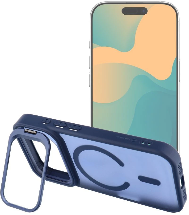 „iPhone 17 Pro Max / 18 Pro Max“ dėklas „Forcell F-Protect Shadow Stand Premium“, suderinamas su „MagSafe“, tamsiai mėlynas
