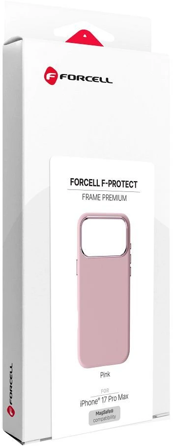 „iPhone 17 Pro Max“ / „18 Pro Max“ dėklas (žemas kameros kraštas), „Forcell F-Protect Frame Premium“, suderinamas su „Magsafe“, rožinis