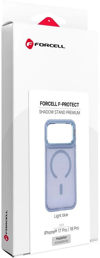 iPhone 18 Pro / 17 Pro dėklas „Forcell F-Protect Shadow Stand Premium", suderinamas su MagSafe, šviesiai mėlynas