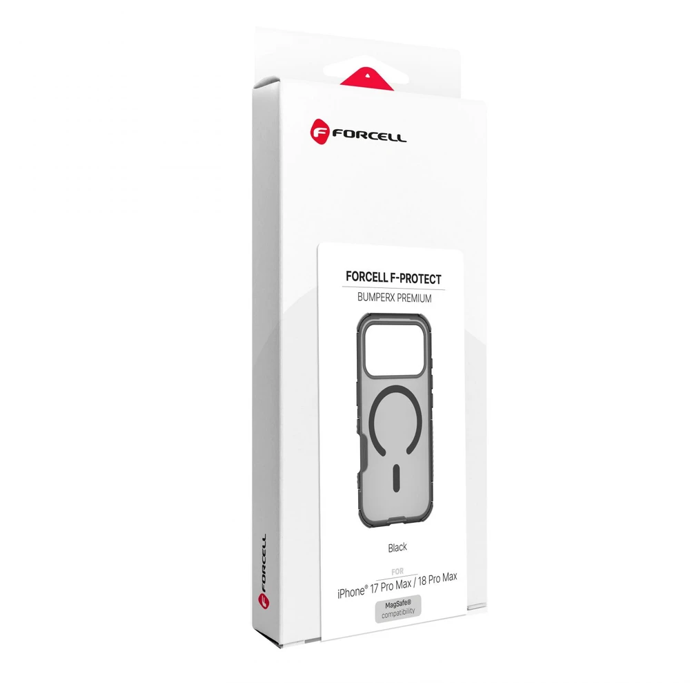 Dėklas Case for iPhone 18 Pro Max / 17 Pro Max Forcell F-Protect BumperX Premium, suderinamas su MagSafe, juodos spalvos