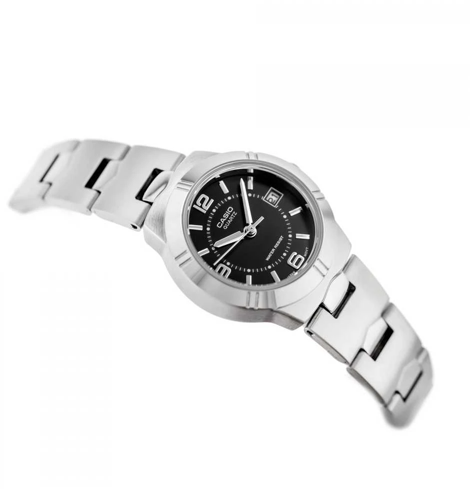 Moteriškas laikrodis Casio LTP-1241D-1A, su dėžute, Juodas ciferblatas