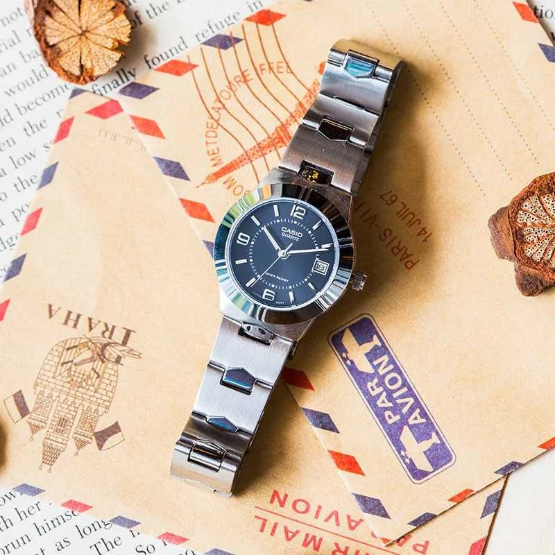 Moteriškas laikrodis Casio LTP-1241D-1A, su dėžute, Juodas ciferblatas