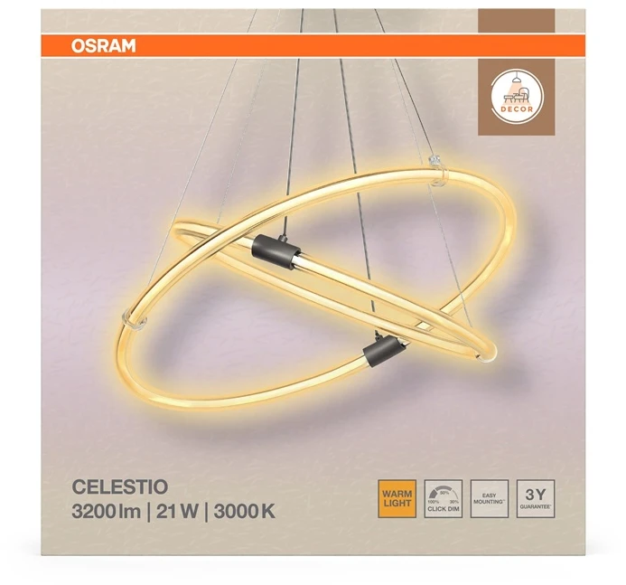 Osram 21W LED pakabinamas šviestuvas CELESTIO, tamsiai pilkas, 3000K, dimeriuojamas