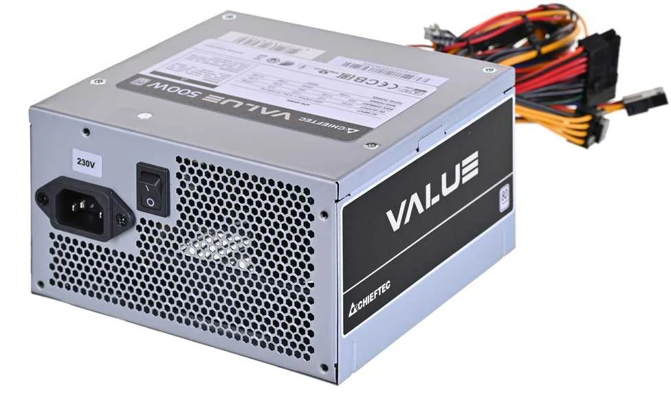 CHIEFTEC Value 500W efficacity 80p.c. ATX 12V 2.3 Cables 1x20+4PIN ATX 3xSATA 2xMolex 1x4PIN 12V 1x8PIN 6 + 2 PCIe