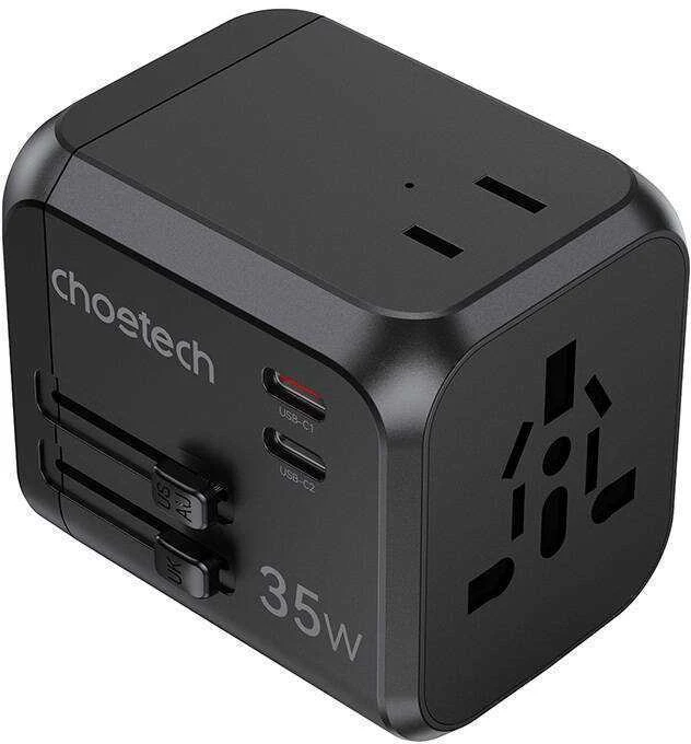 Kelioninis sieninis įkroviklis Choetech PD5008, 3xUSB-A, 1xUSB-C, GaN, 30W (juodas)