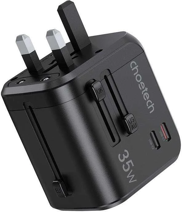 Kelioninis sieninis įkroviklis Choetech PD5008, 3xUSB-A, 1xUSB-C, GaN, 30W (juodas)