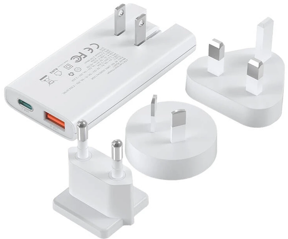 Mini kelioninis sieninis įkroviklis Choetech PD6011 PD65W GaN plonas USB-A+C (baltas)