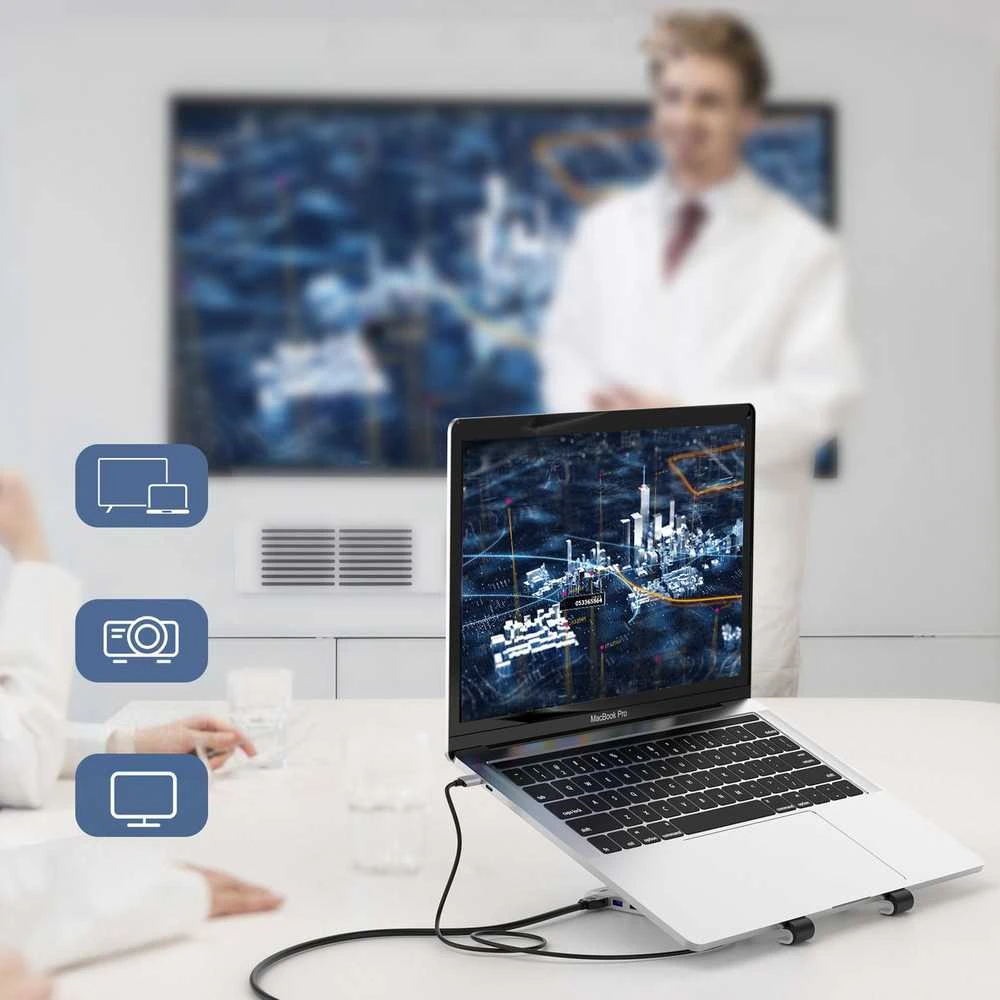 Nešiojamo kompiuterio stovas CHOETECH su 7 prievadų USB Type-C šakotuvu