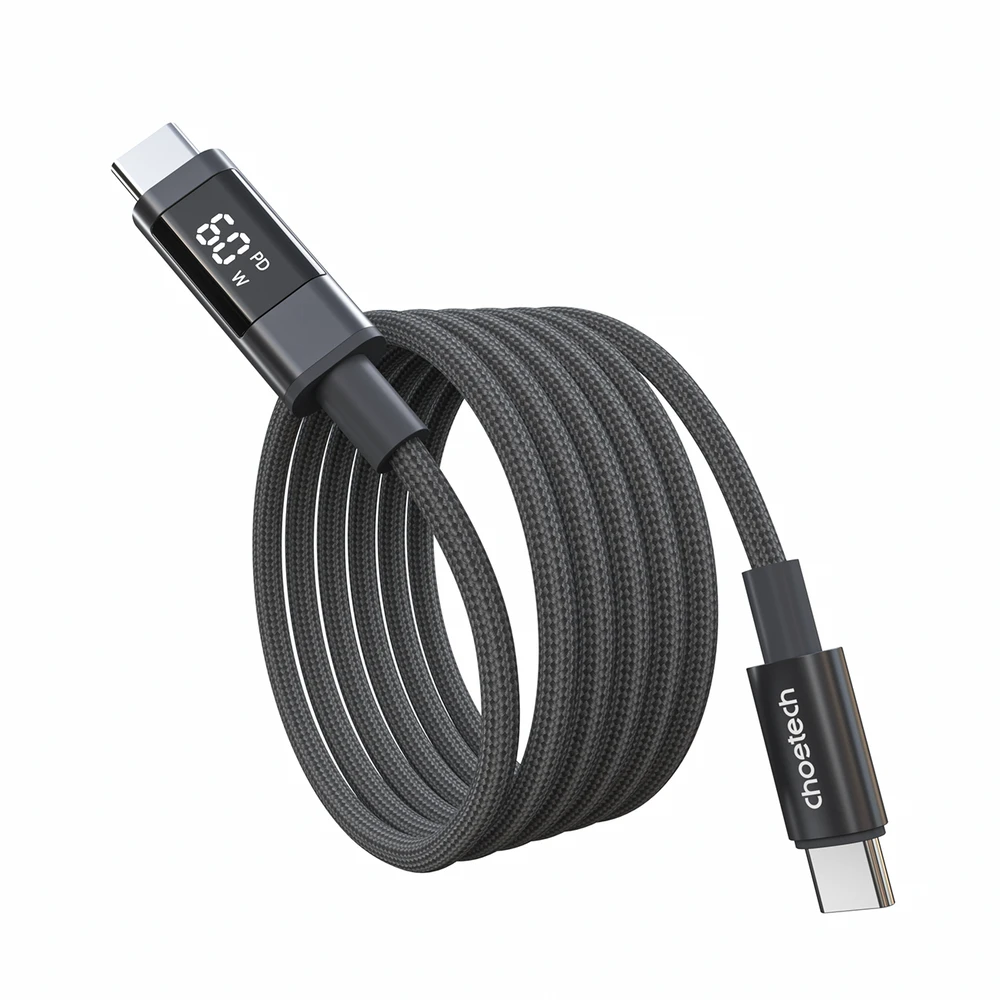 Choetech XCC-1068 PD 60W USB-C - USB-C Cable with Ekranas 1.2 m - Juodas