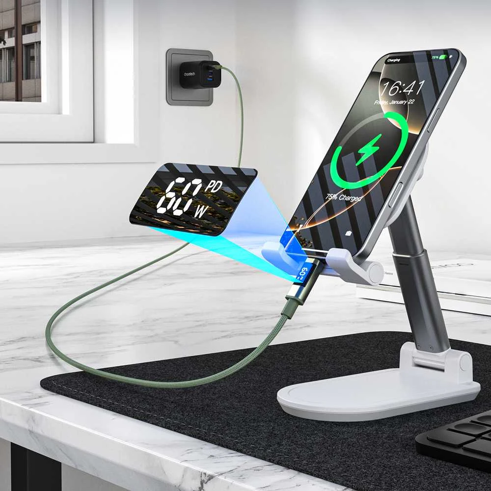 Choetech XCC-1068 PD 60W USB-C - USB-C Cable with Ekranas 1.2 m - Žalias