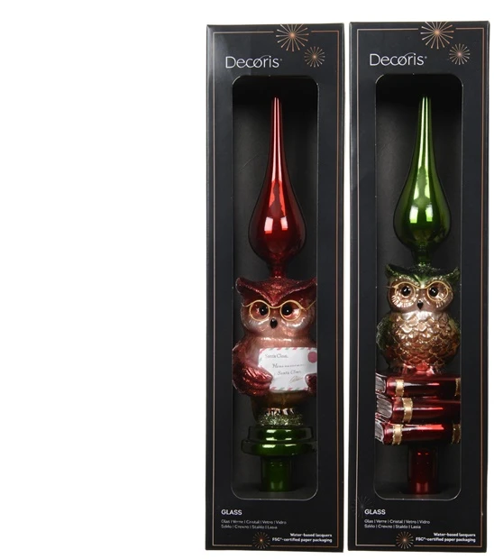 Christmas medžio topper Decoris Owl. various colours. glass