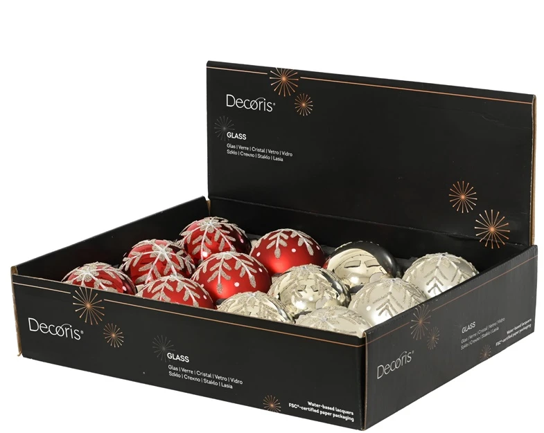 Nežinomas Eglutės žaisliukas Decoris Flakes, baltas/raudonas, stiklas