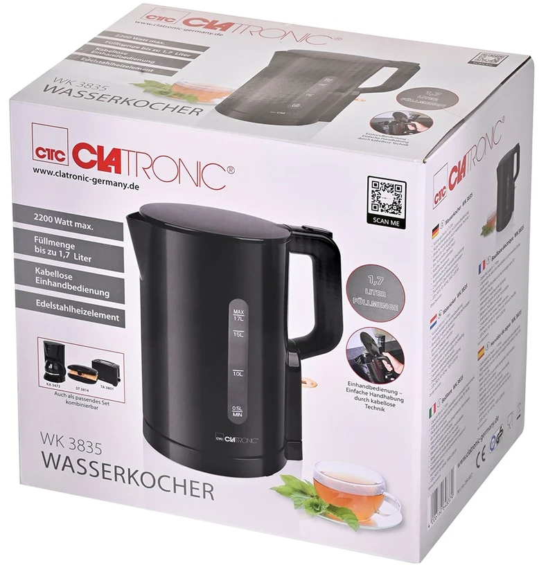 Clatronic WK 3835 electric virdulys 1.7 L 2200 W Juodas