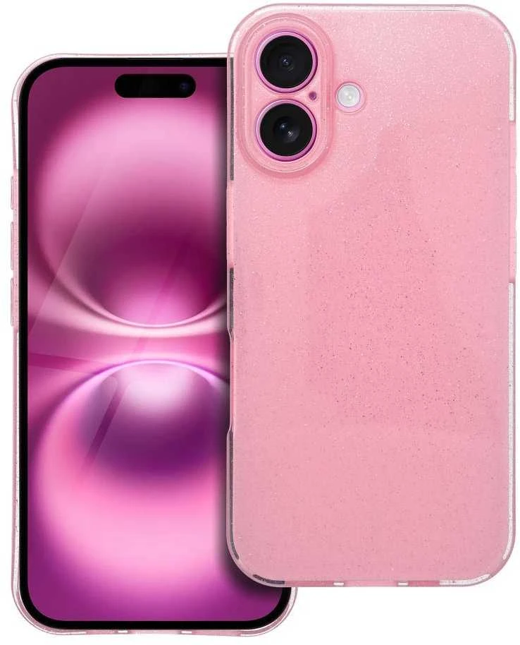OEM dėklas, skirtas iPhone 16, skaidrus, 2 mm, mirksinčios rožinės spalvos